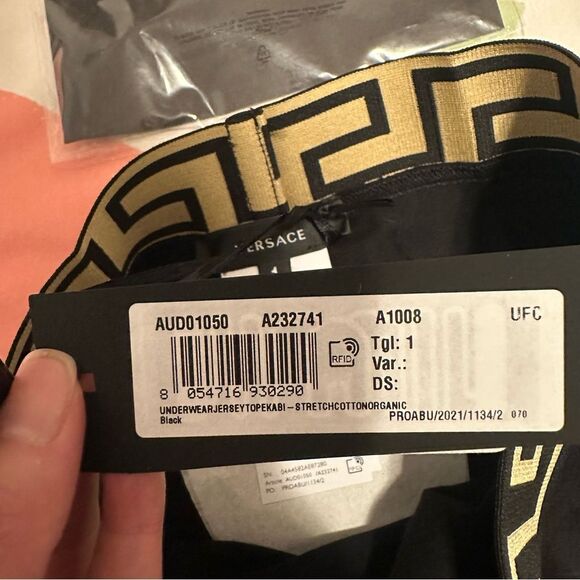 NWT XS Versace Black Greca High-Rise Briefs Panties Cotton - Size: 1 (X-Small) - Picture 10 of 13